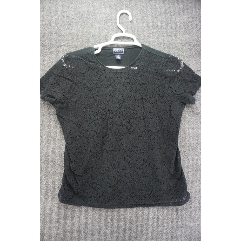 Chaps Shirt Womens 1X Black Floral Lace Short Sleeve